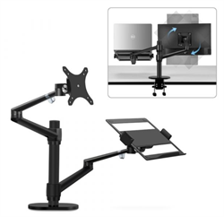 WERGON - Noah - Justerbar Dual Desktop-hållare - skärm Max 27"/ Laptop 11-17" - Svart